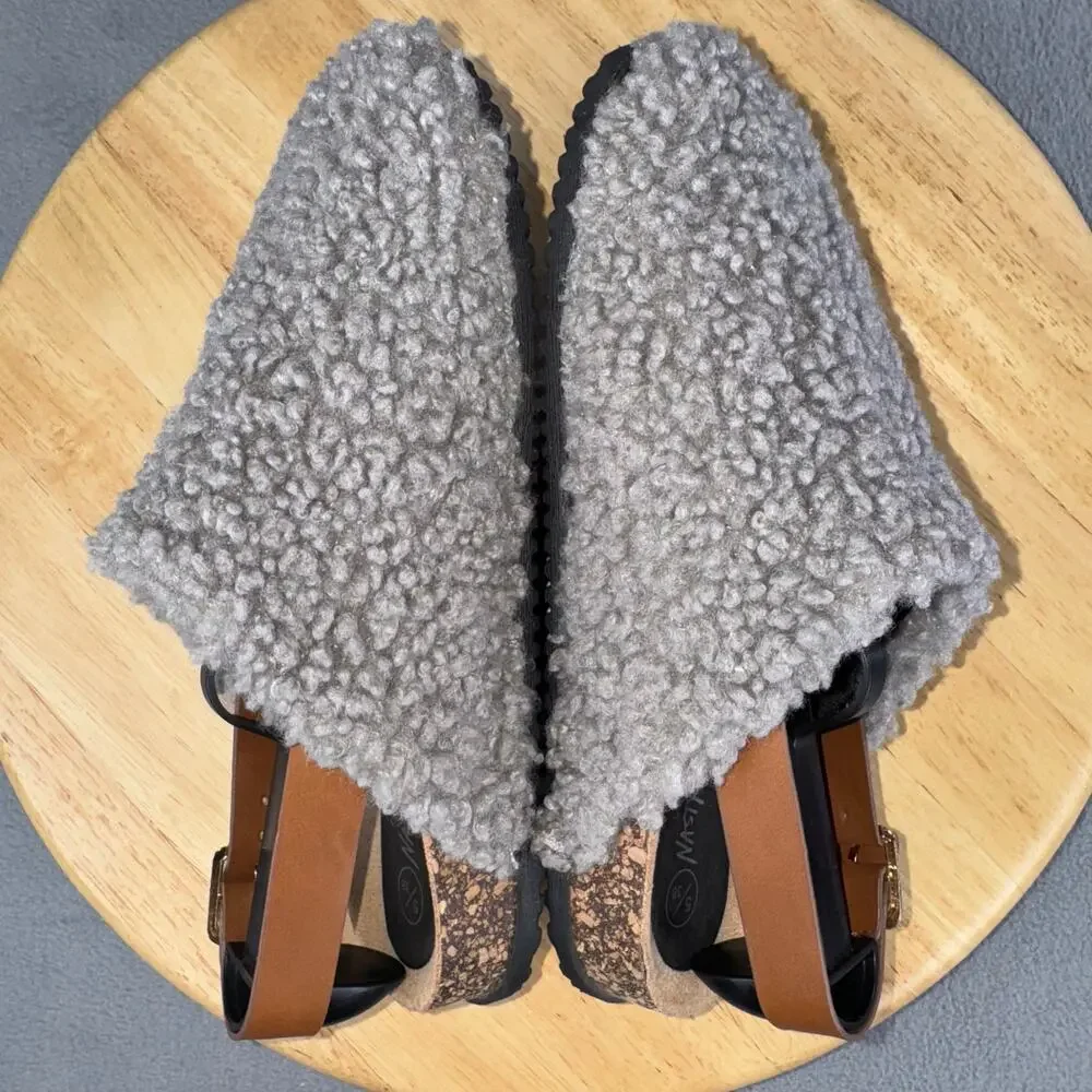 Nasty Gal Gray Faux Shearling Footbed Slip On Shoes Women’s Size 7 US